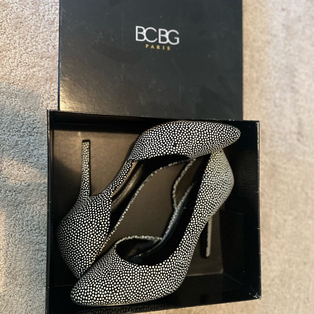 BCBG Paris Black and White Polka Dot Heels